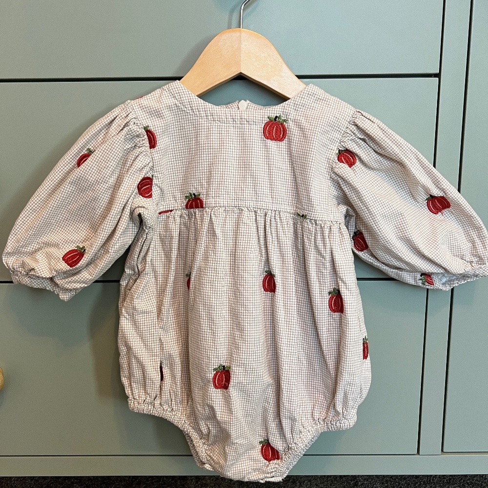 Pink Chicken Pumpkin Embroidery Baby Bea Bubble 6-12 M